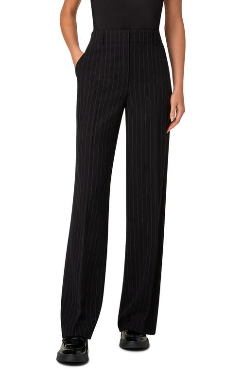 Akris Punto Pinstripe Wool Blend Crepe Pants In Black-cream