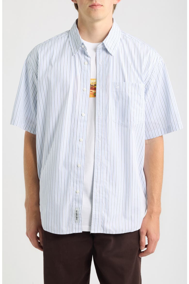 Keene Stripe Short Sleeve Cotton Poplin Button-Up Shirt, Main, color, KEENE STRIPE, WHITE