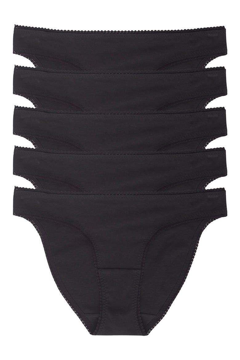 5-Pack Cabana Stretch Cotton Hip-Bikinis, Main, color, BLACK