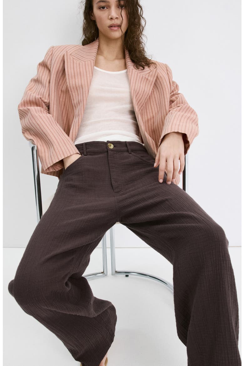 Crinkled Cotton Balloon Pants, Alternate, color, CHOCOLATE