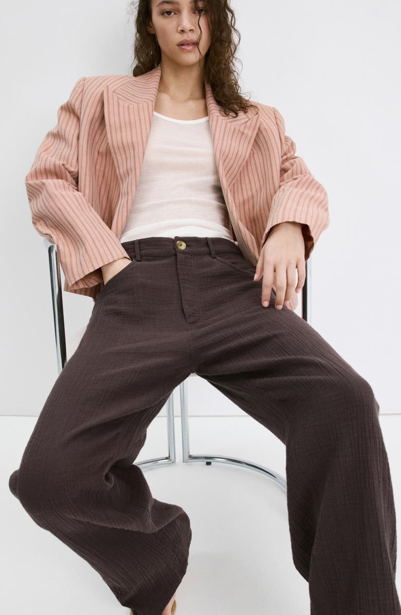 MANGO Crinkled Cotton Balloon Pants, Alternate, color, Chocolate