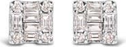 Haus of Brilliance 10K White Gold 1/7 Ct Round and Baguette Diamond Mosaic Square Stud Earrings