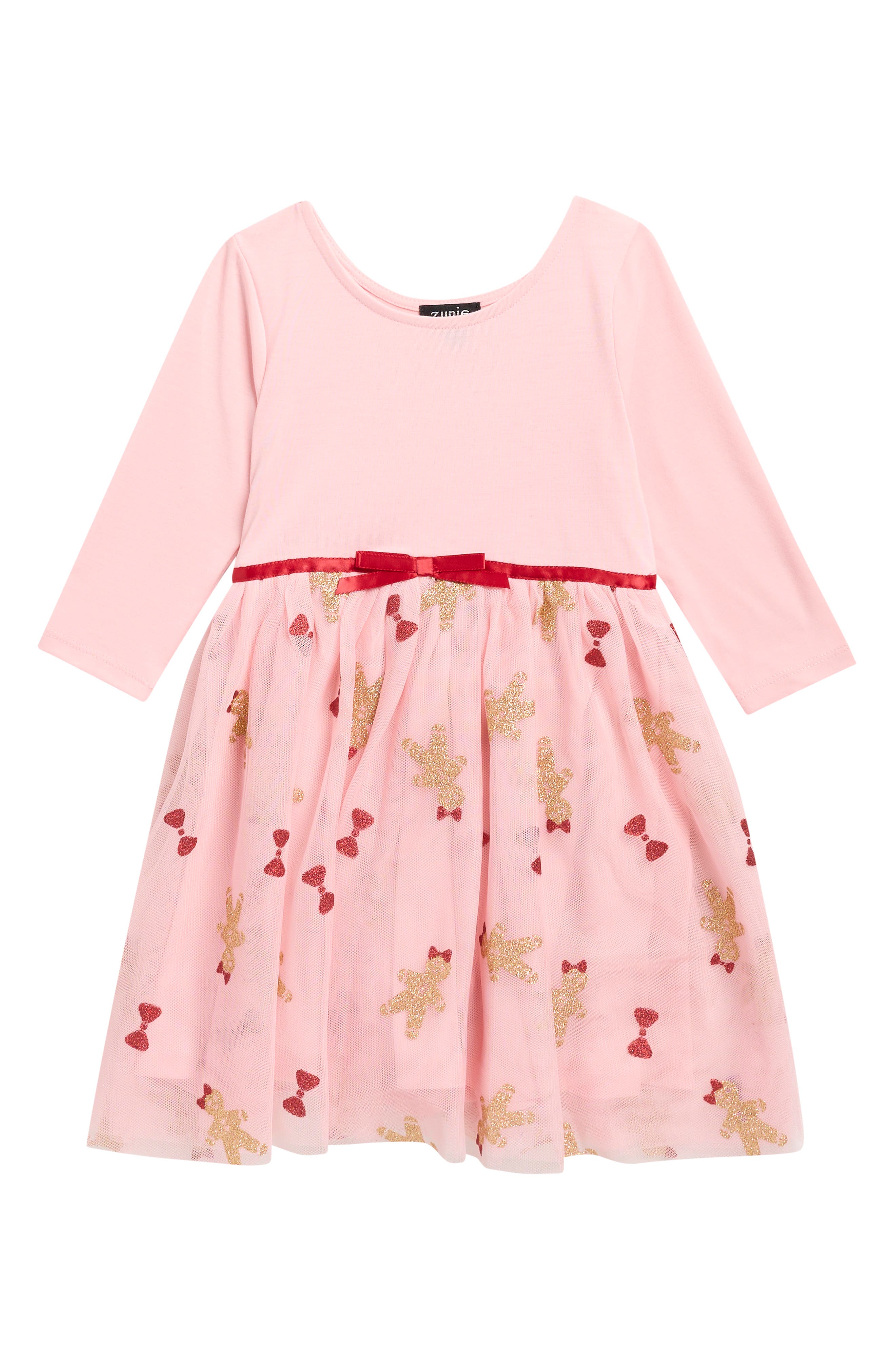 Kids' Gingerbread and Bow Glitter Print Dress