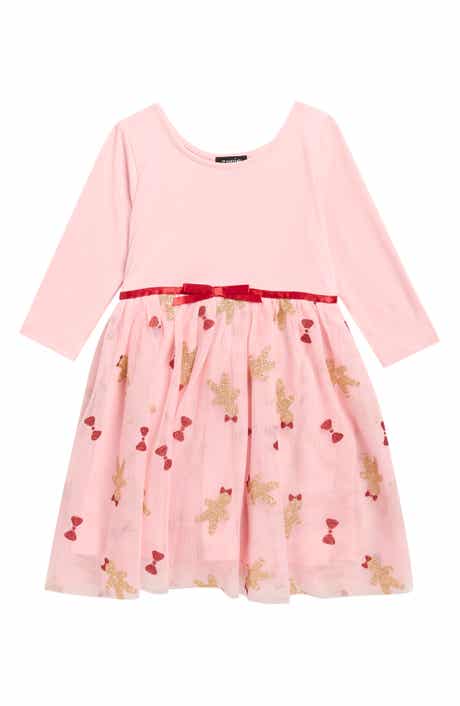 Kids' Gingerbread and Bow Glitter Print Dress