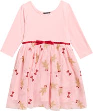 Zunie Kids' Gingerbread and Bow Glitter Print Dress