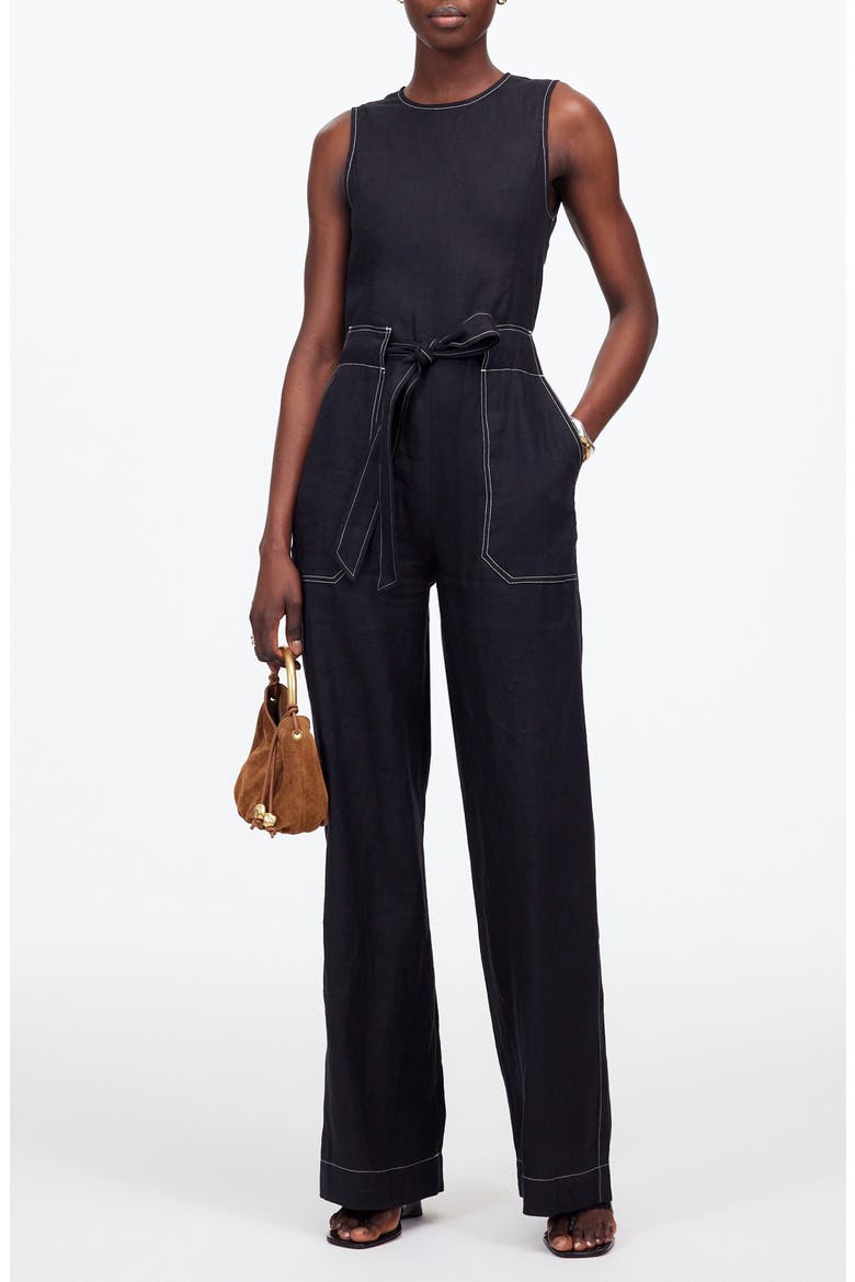 Madewell Contrast Stitch Relaxed Linen Straight Leg Jumpsuit