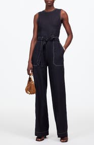 Madewell Contrast Stitch Relaxed Linen Straight Leg Jumpsuit