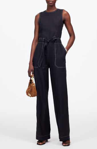 Madewell Contrast Stitch Relaxed Linen Straight Leg Jumpsuit