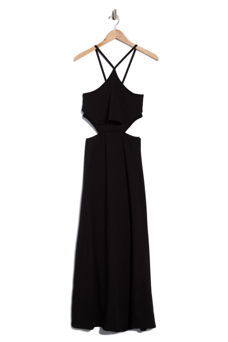 Halter Side Cutout Maxi Dress, Alternate, color, BLACK