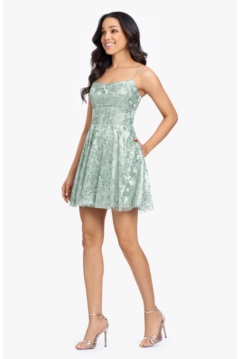 Glitter Lace Back Sleeveless Minidress, Alternate, color, SAGE