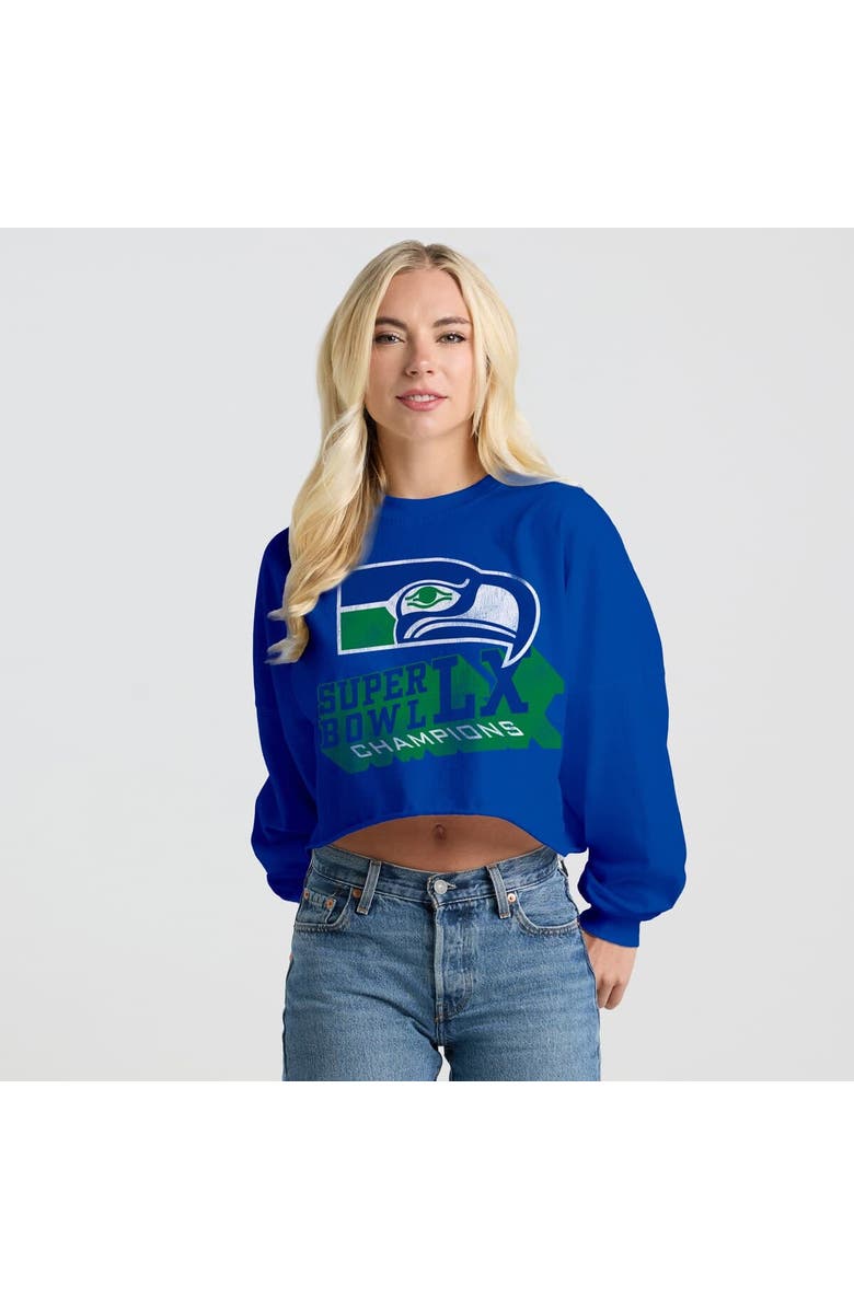SPIRIT JERSEY Women's Spirit Jersey Royal Seattle Seahawks Super Bowl LX Champions Retro Cropped Long Sleeve T-Shirt, Main, color, Royal