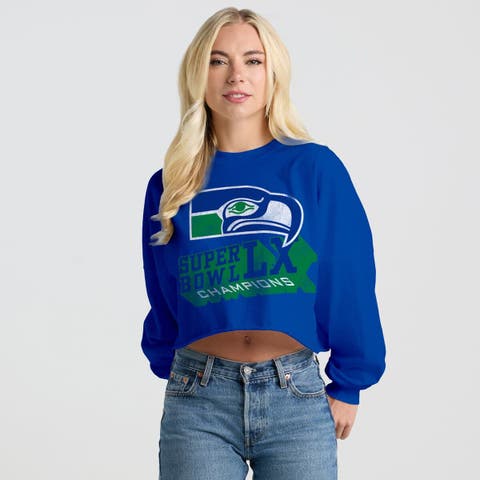 Women's Spirit Jersey  Royal Seattle Seahawks Super Bowl LX Champions Retro Cropped Long Sleeve T-Shirt
