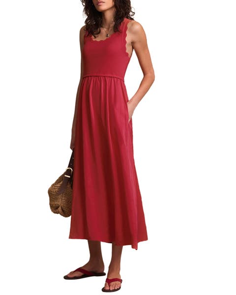 Scallop Short Sleeve Trim Midi Dress