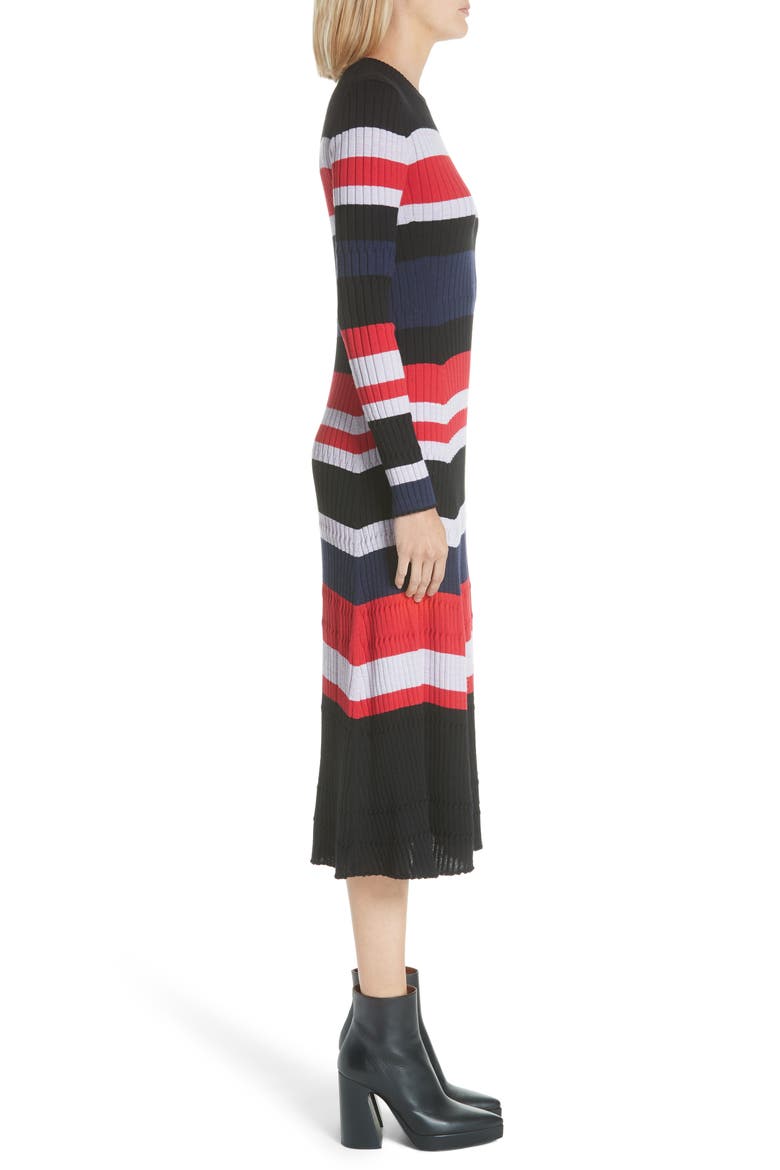 Wool, Silk & Cashmere Stripe Sweater Dress (Nordstrom Exclusive), Alternate, color, BLACK/ POPPY MULTI