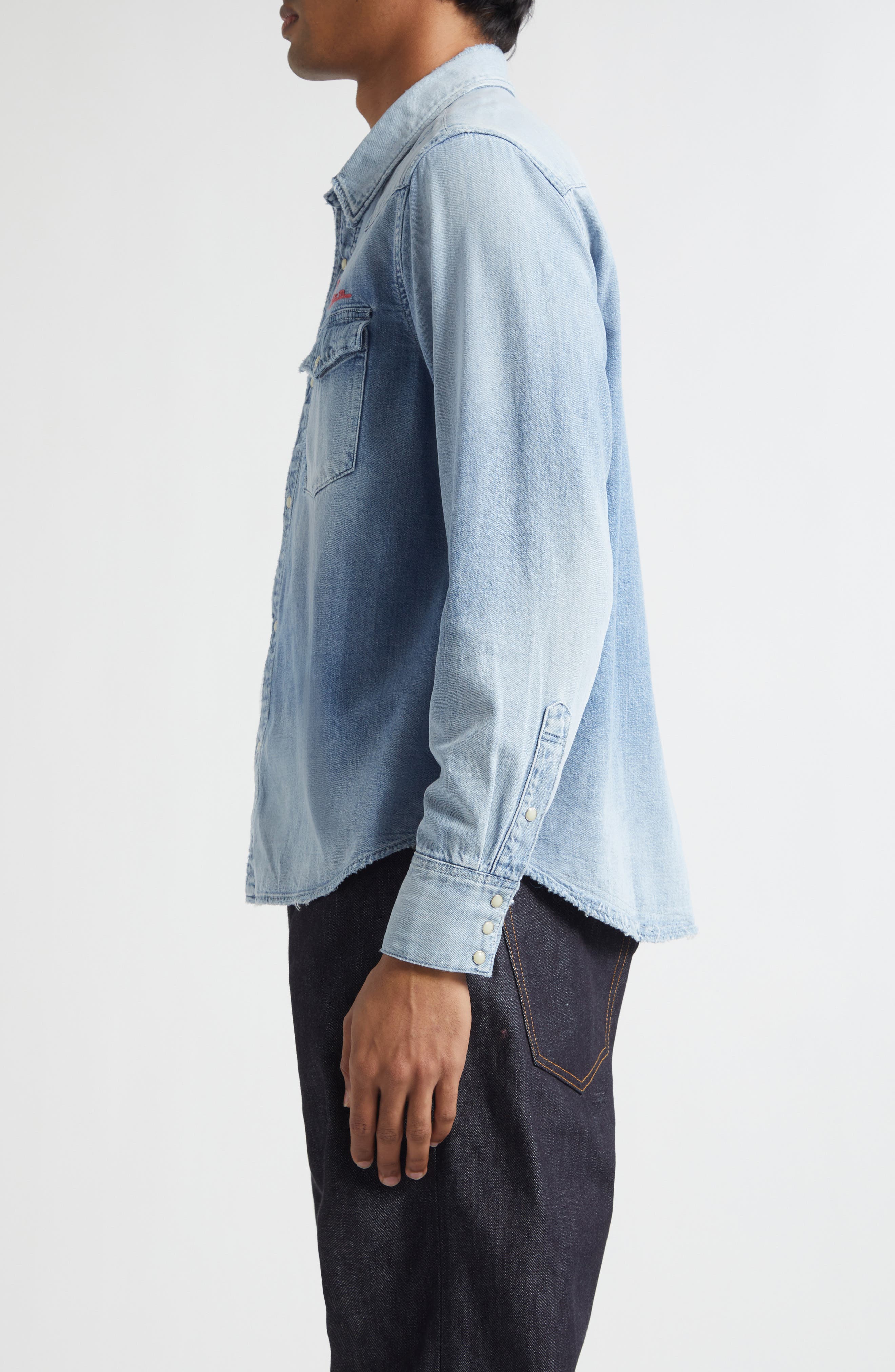 VISVIM Social Sculpture Distressed Denim Shirt (Men) | Nordstrom