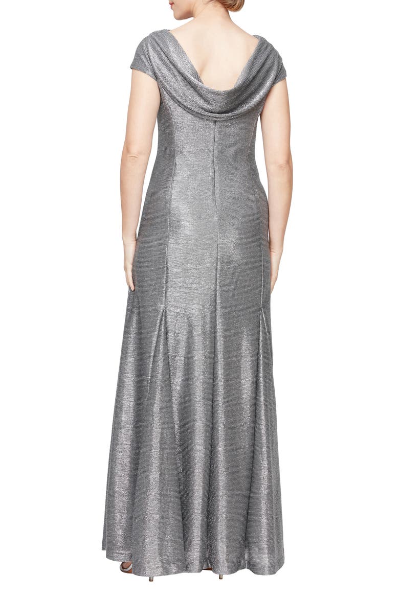 Metallic Cap Sleeve A-Line Gown, Alternate, color, SMOKE