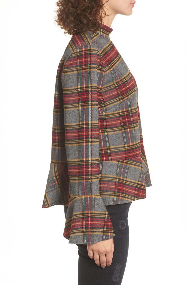 BP. Plaid Ruffle Hem Shirt, Alternate, color, 