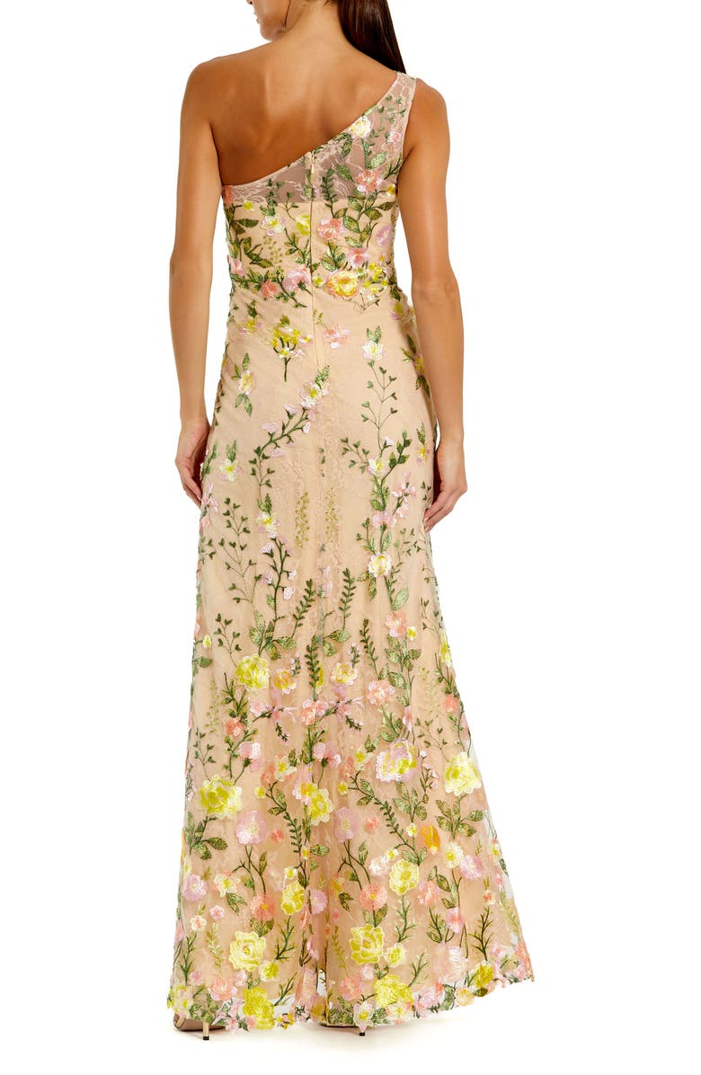 Mac Duggal One Shoulder Lace Embroidered Gown, Alternate, color, Yellow Multi