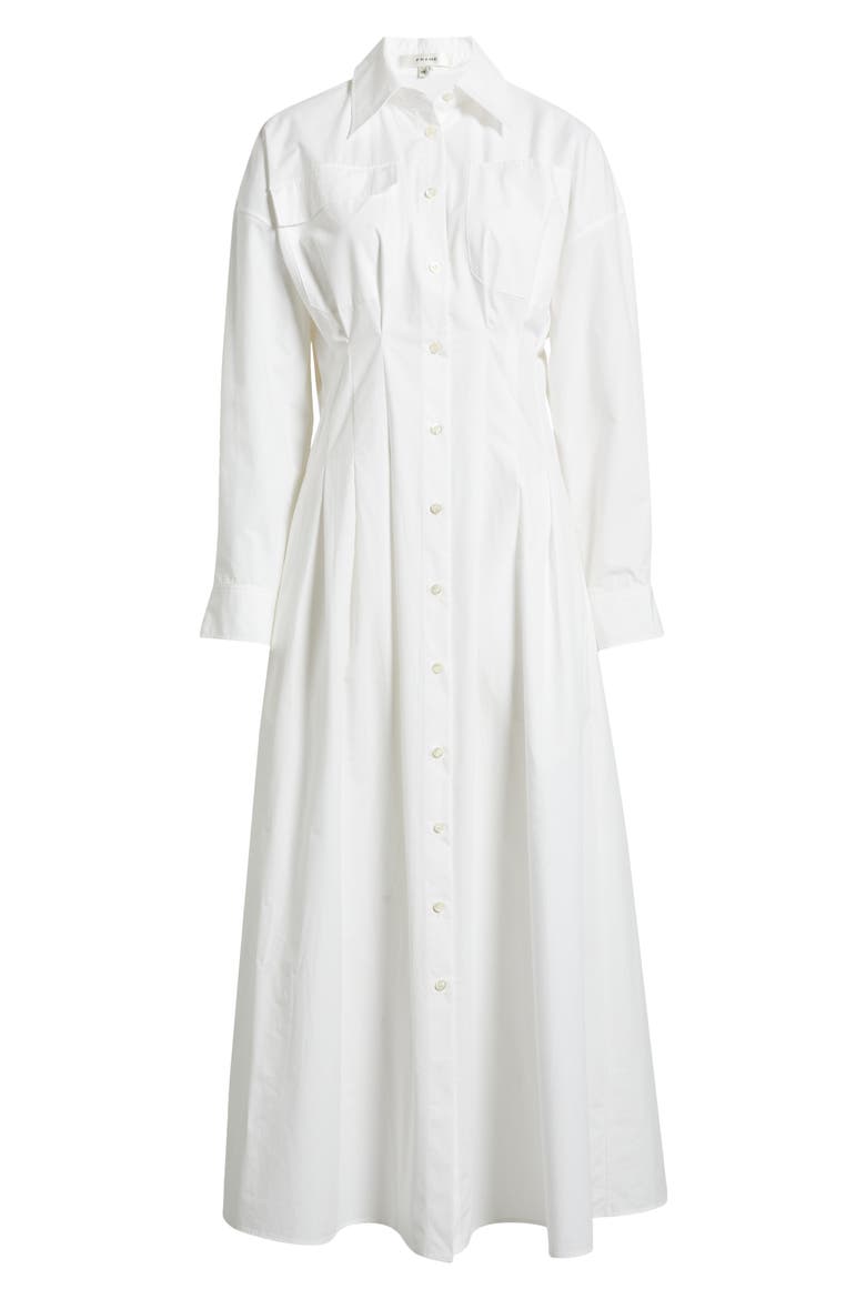 Nipped Long Sleeve Twill Maxi Dress, Alternate, color, WHITE