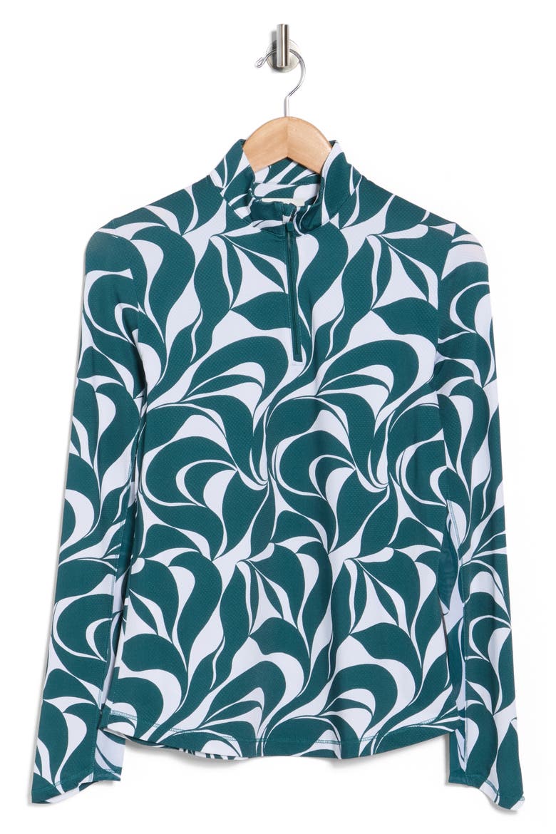 Abstract Floral Swirl Quarter Zip Pullover, Alternate, color, ATLANTIC DEEP