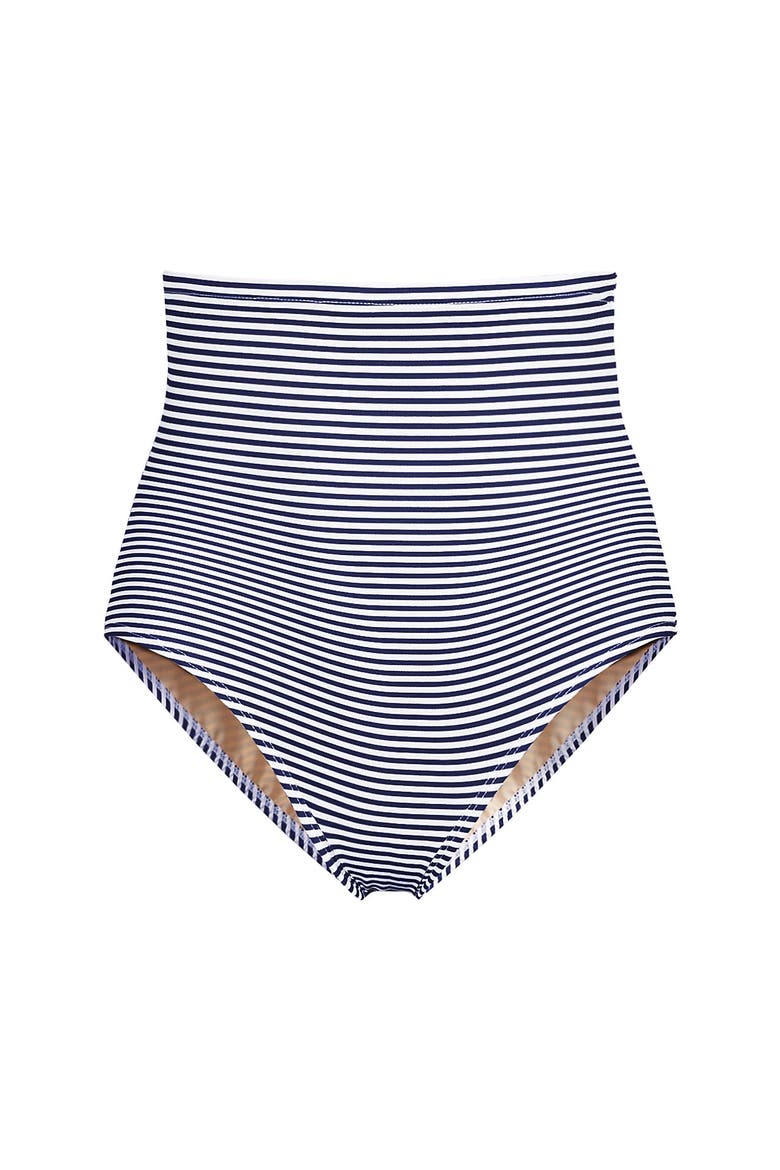 Plus Size Slender Suit Ultra High Waisted Bikini Bottoms, Alternate, color, Deep Sea Navy Mini Stripe