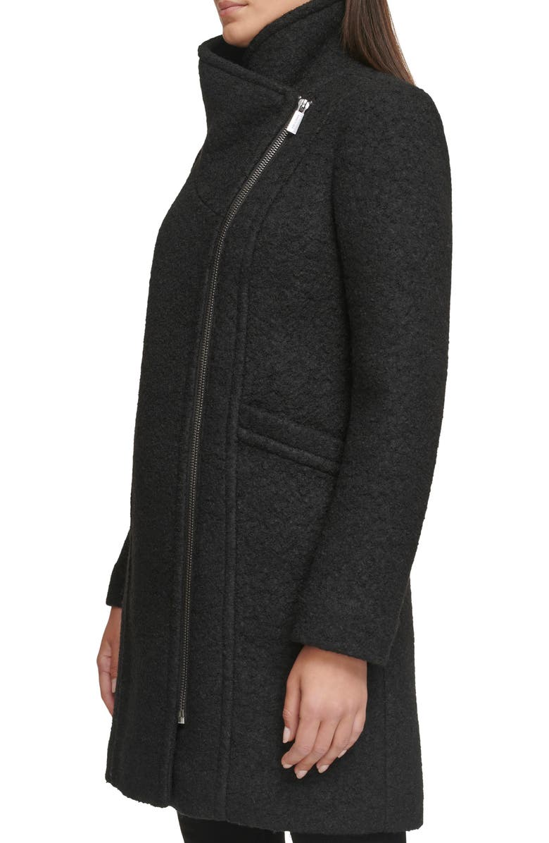 Kenneth Cole Asymmetric Zip Convertible Collar Bouclé Coat, Alternate, color, 