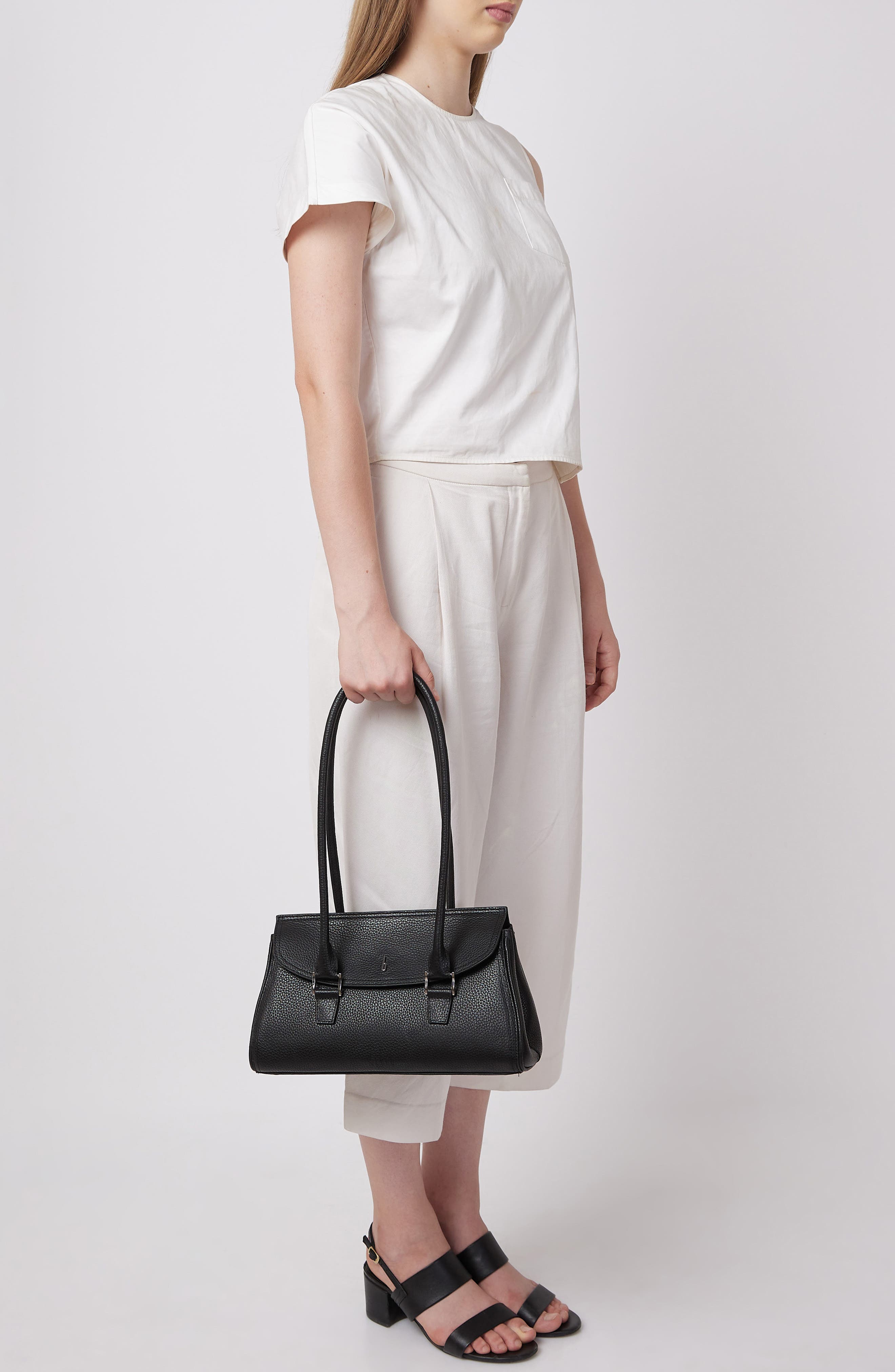 behno Coco Baguette Pebble Leather Shoulder Bag, Alternate, color, Black