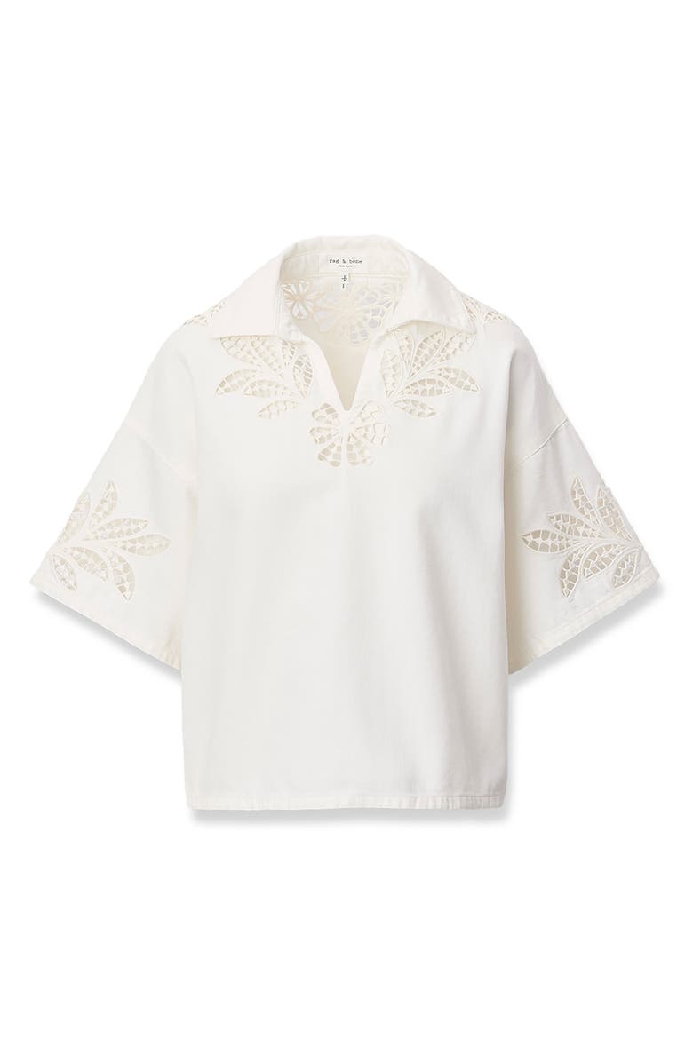rag & bone Lucy Eyelet Cotton Blend Popover Top, Alternate, color, White Floral
