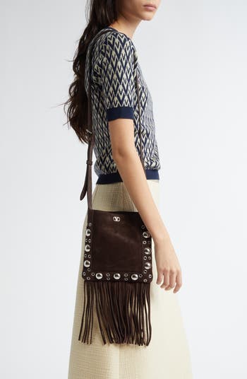 ショルダーバッグ CROSSBODY NELLCOTE SUEDE BAG Valentino Garavani Small Nellcôte Fringe Stud Suede