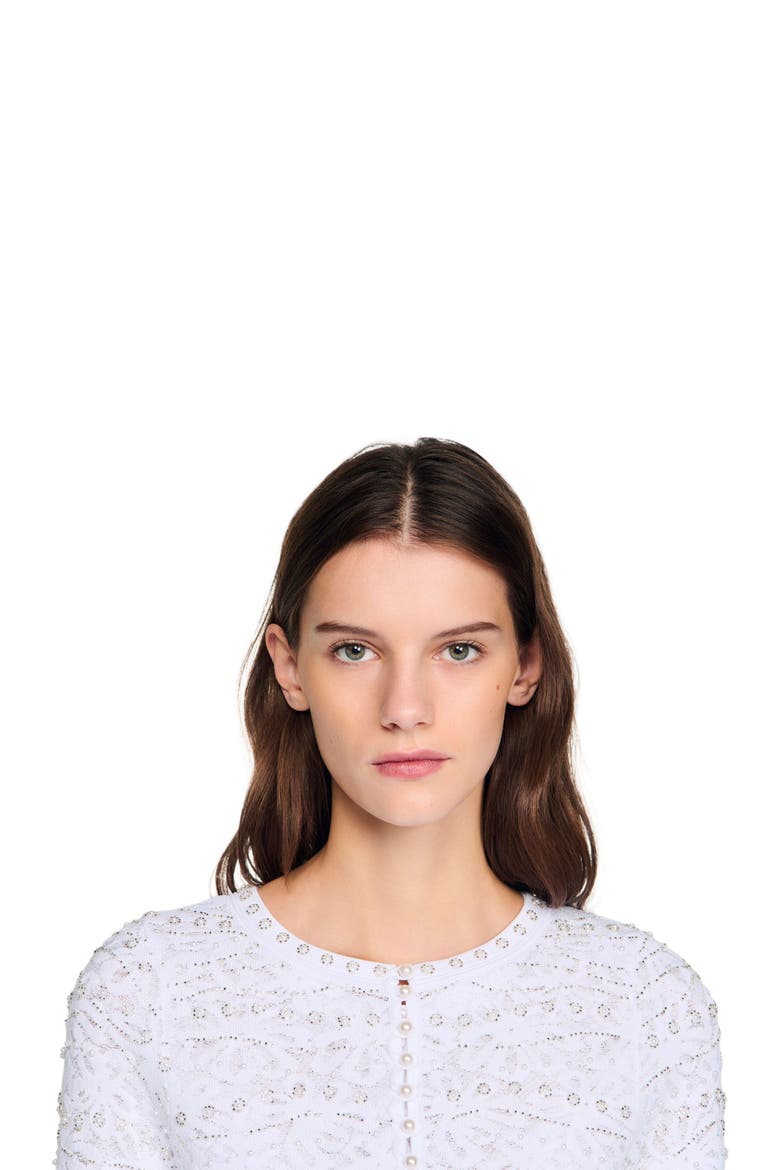 Cropped pearl cardigan, Alternate, color, White
