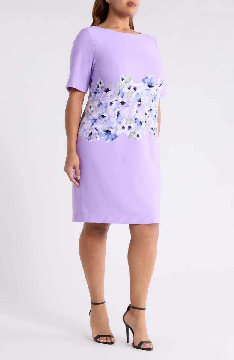 KASPER Floral Print Sheath Dress, Alternate, color, Lavendar Mist Multi