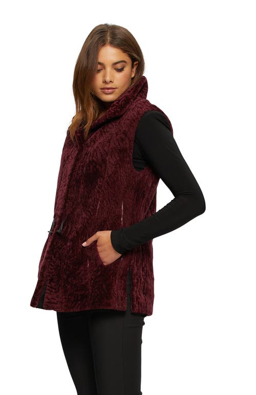 Gorski Shearling Lamb Hooded Vest Reversible To Taffeta In Burgundy