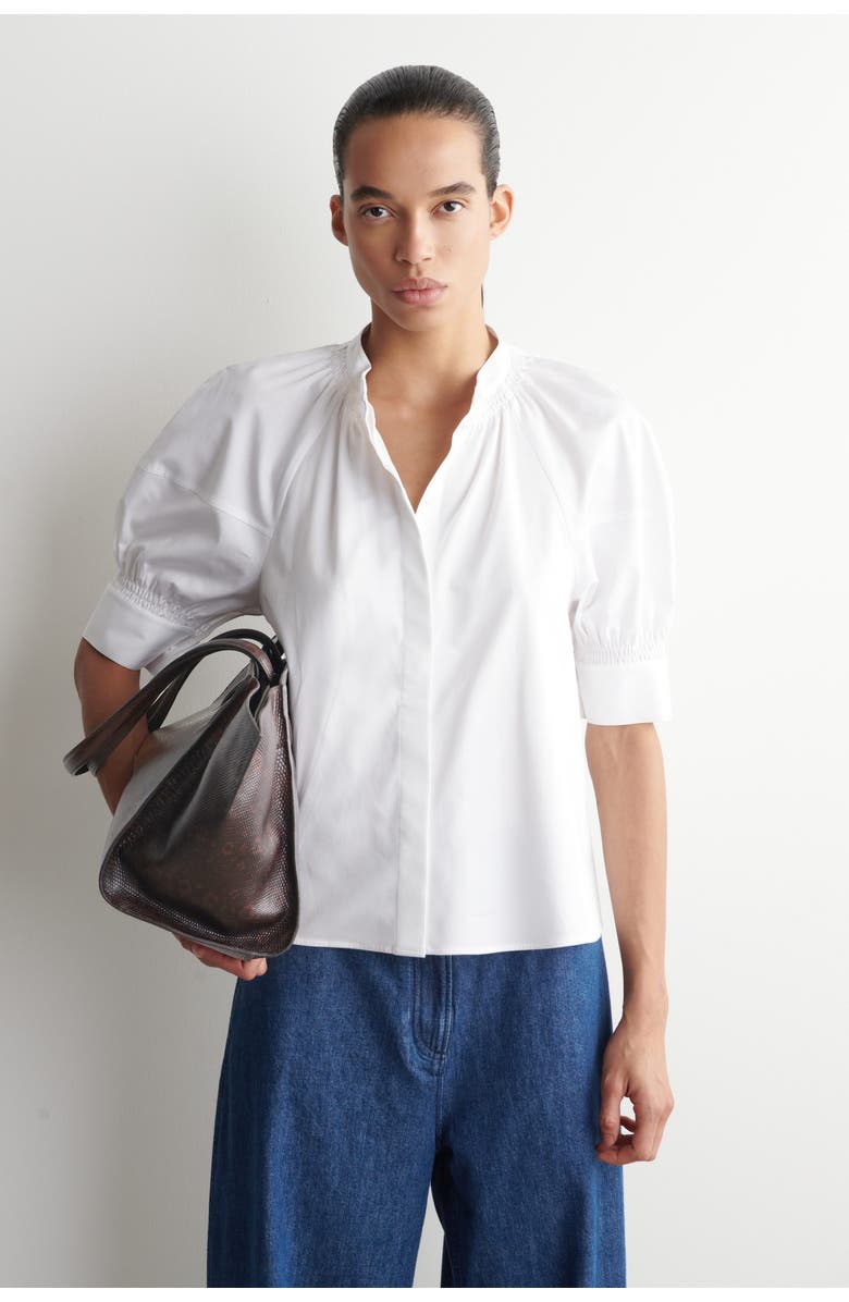 COS Smocked Puff-sleeve Blouse, Main, color, White