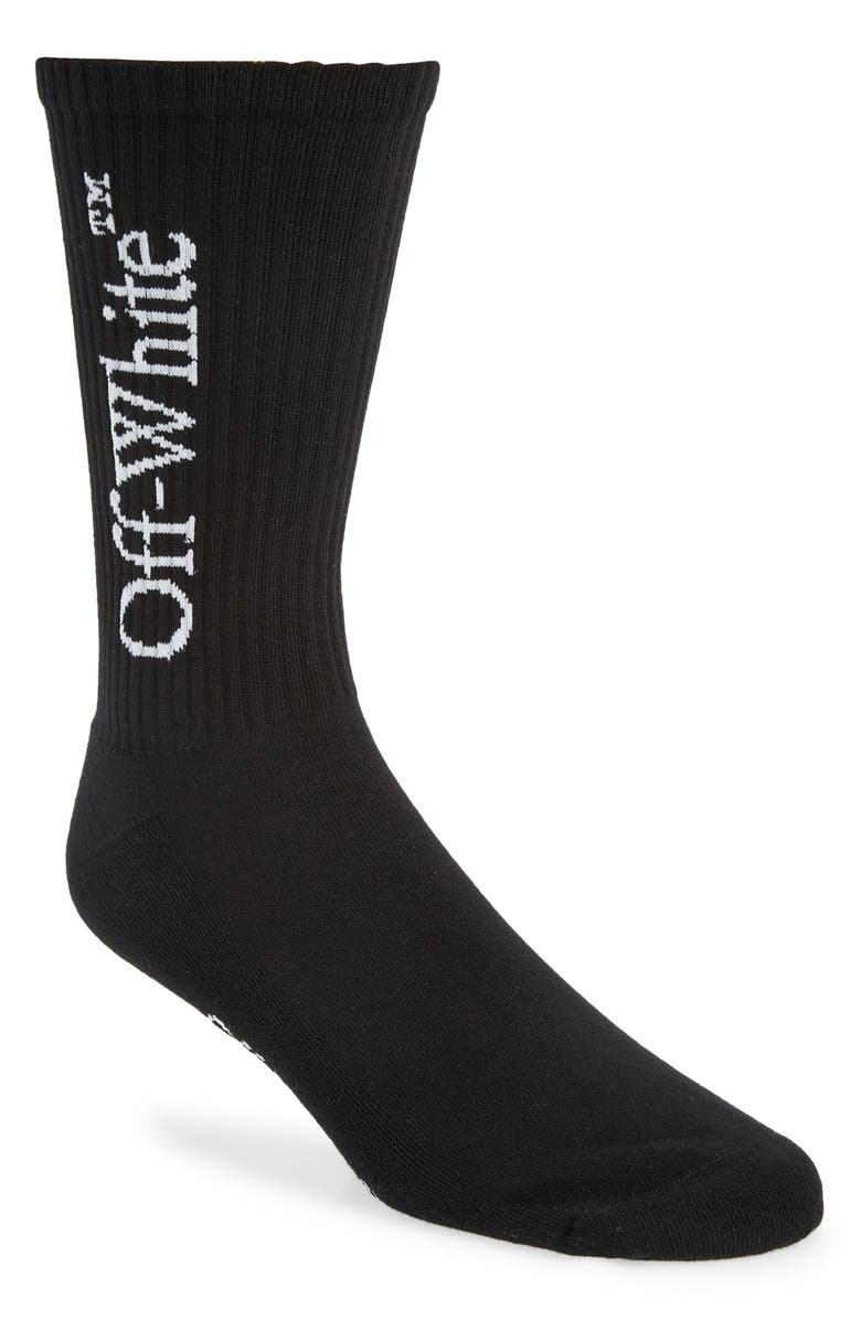 Off-White Bookish Big Logo Cotton Mid Calf Socks, Main, color, 