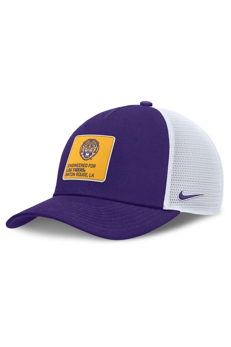 Men's Nike  Purple/White LSU Tigers 2025 On-Field Rise Engineered Trucker Adjustable Hat, Main, color, Purple