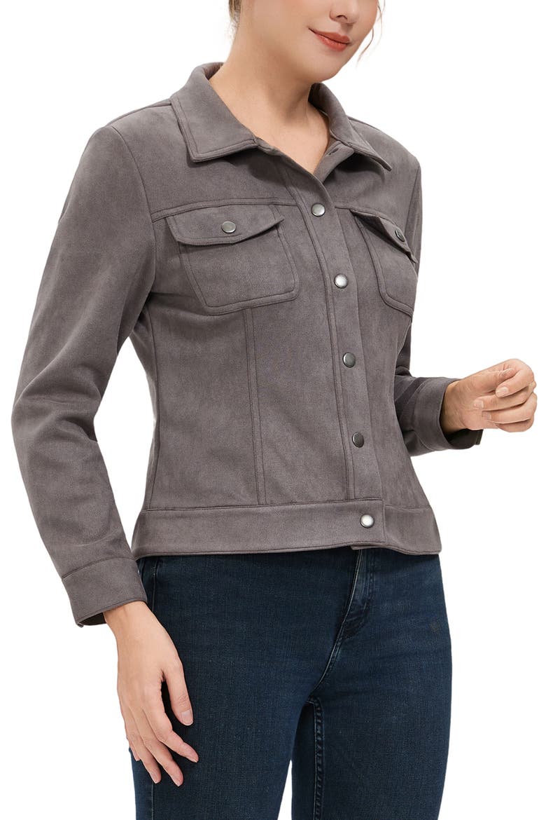 Women's Faux Suede Trucker Jacket, Alternate, color, Gray