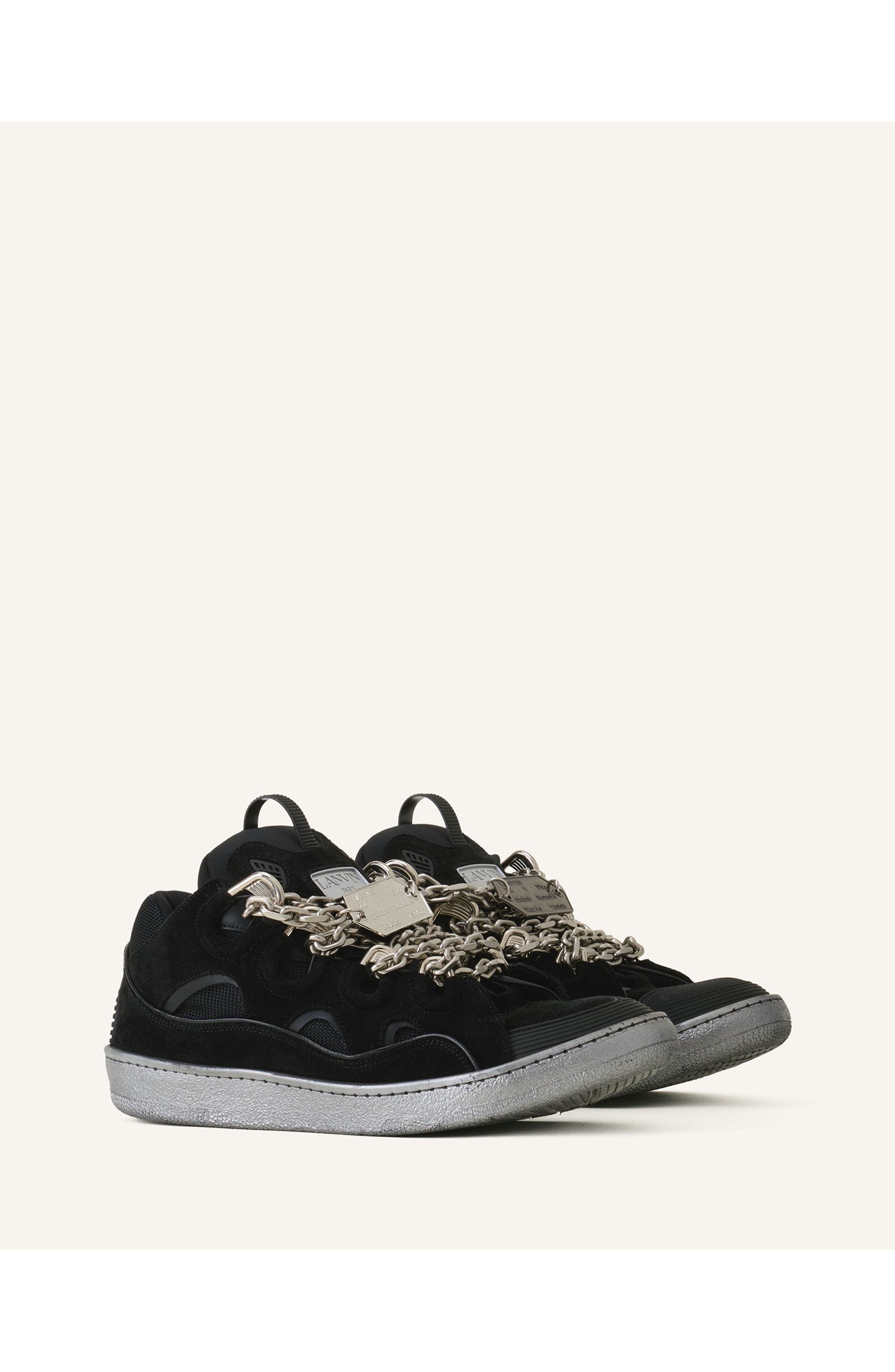 Lanvin Curb Sneakers Id Chain In Suede, Alternate, color, Black/Silver