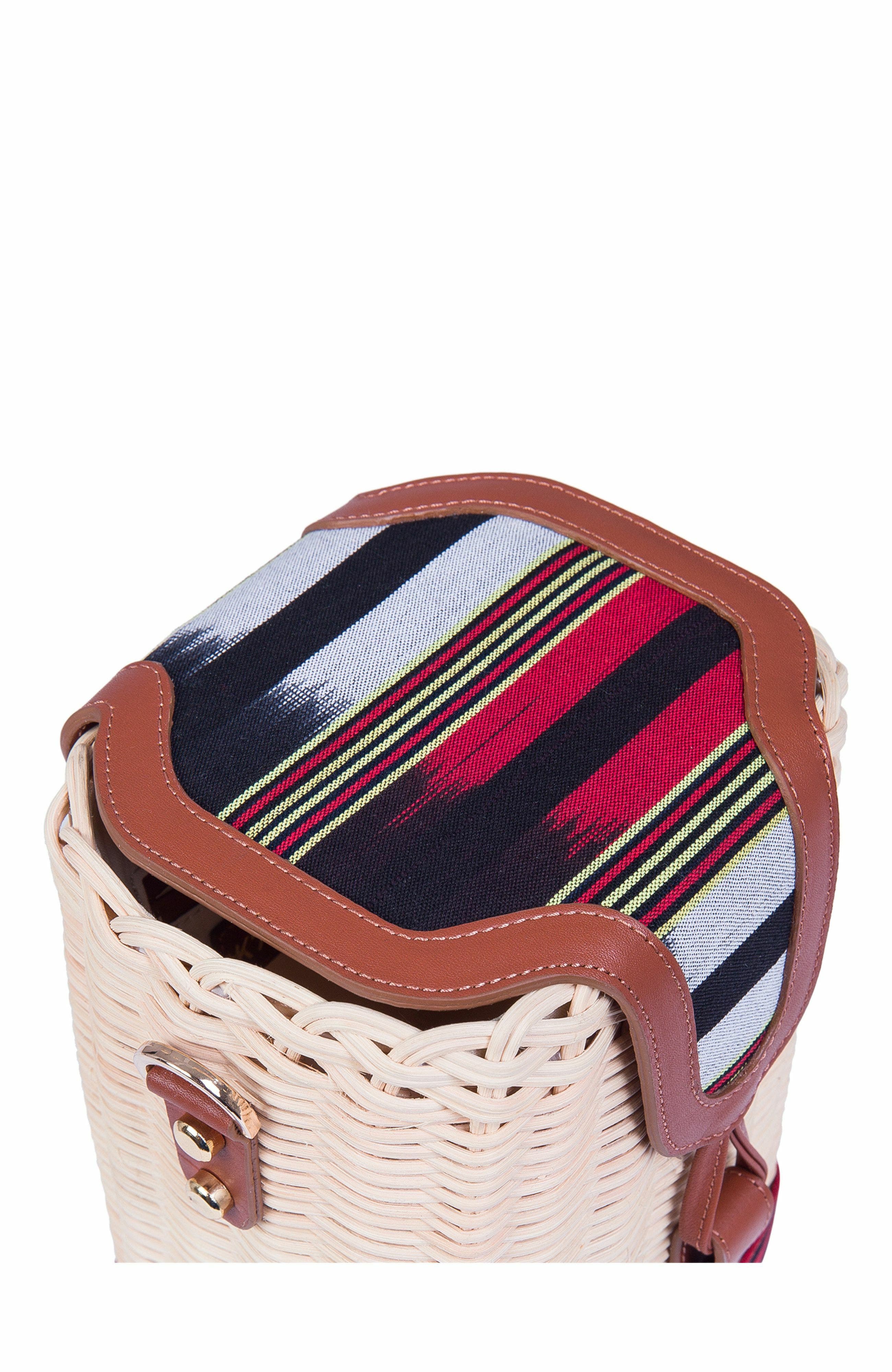 Leather & Woven Straw Crossbody Bag, Alternate, color, Brown