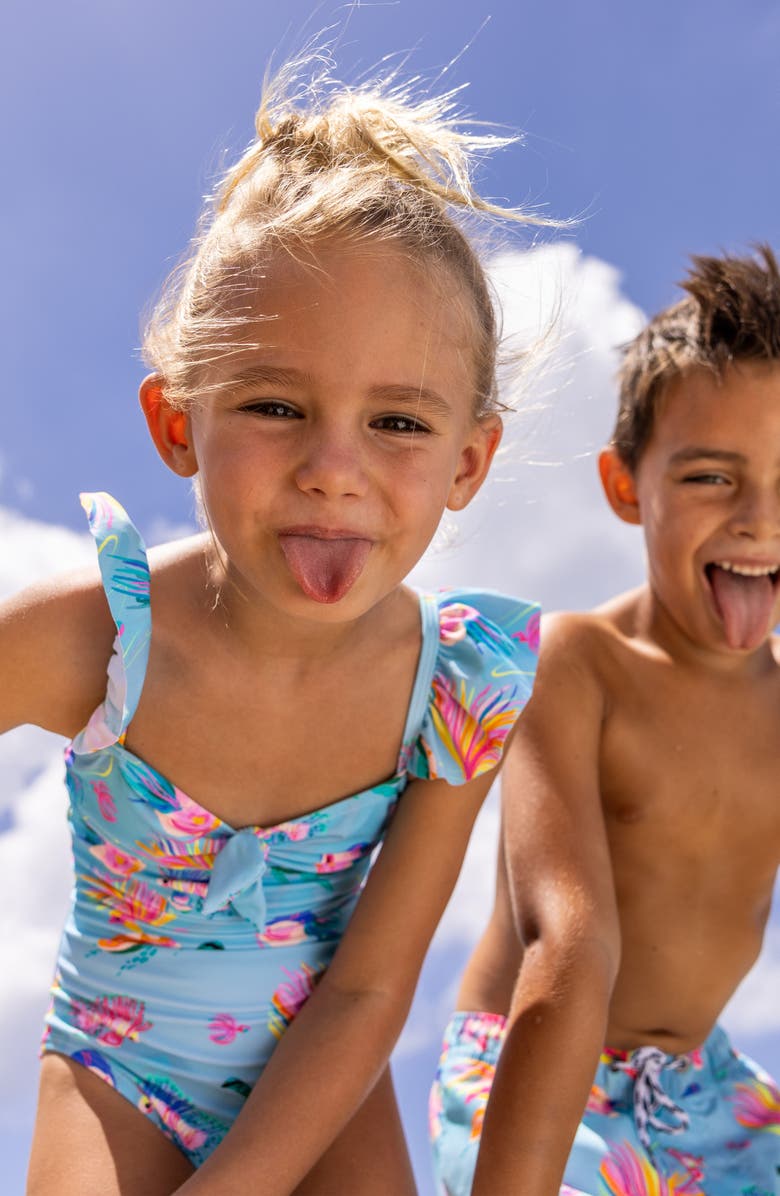 Snapper Rock Kids' Kaleido Fish Print One-Piece Swimsuit, Alternate, color, Blue