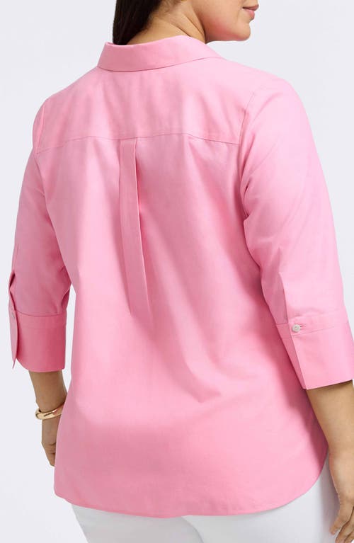 Foxcroft Madison Three-quarter Sleeve Cotton Button-up Shirt In Pink Sea Glass