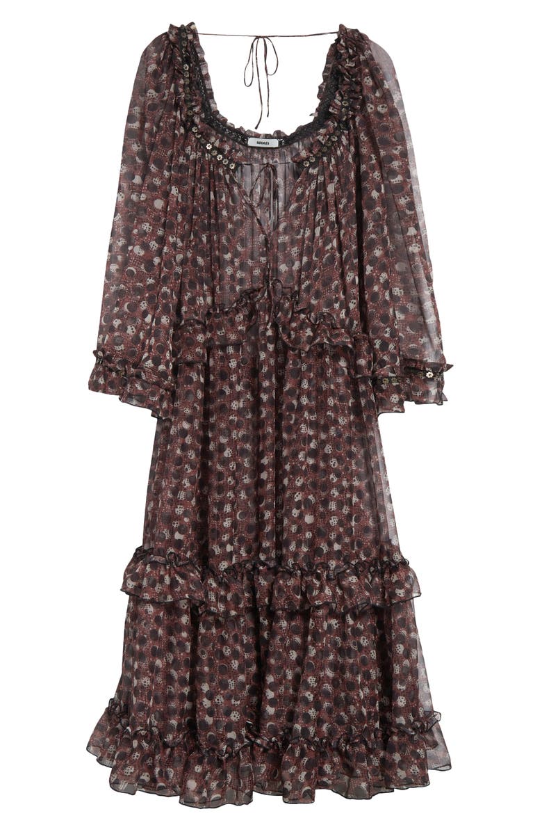 Siedrés Grandess Polka Dot Ruffle Long Sleeve Georgette Maxi Dress, Alternate, color, Black Multi