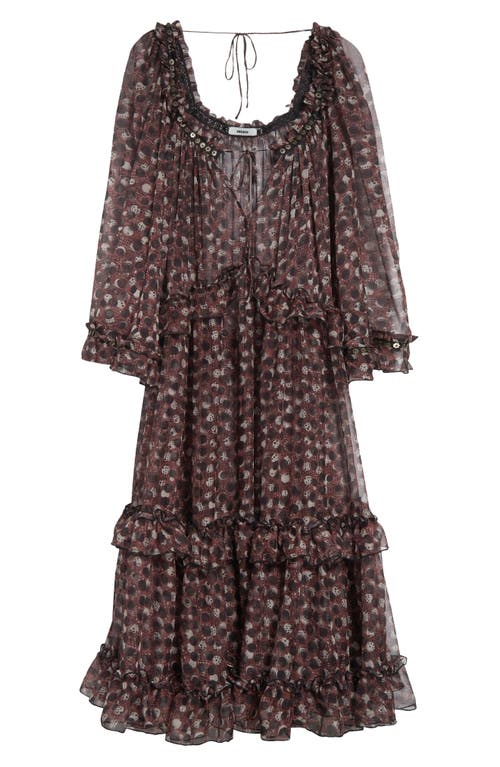 SIEDRES SIEDRÉS GRANDESS POLKA DOT RUFFLE LONG SLEEVE GEORGETTE MAXI DRESS