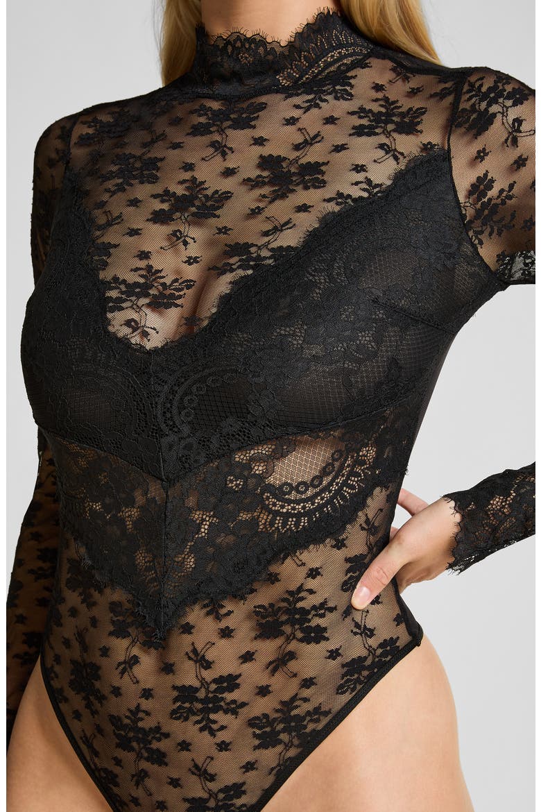 Jude Lace & Mesh Bodysuit, Alternate, color, CAVIAR