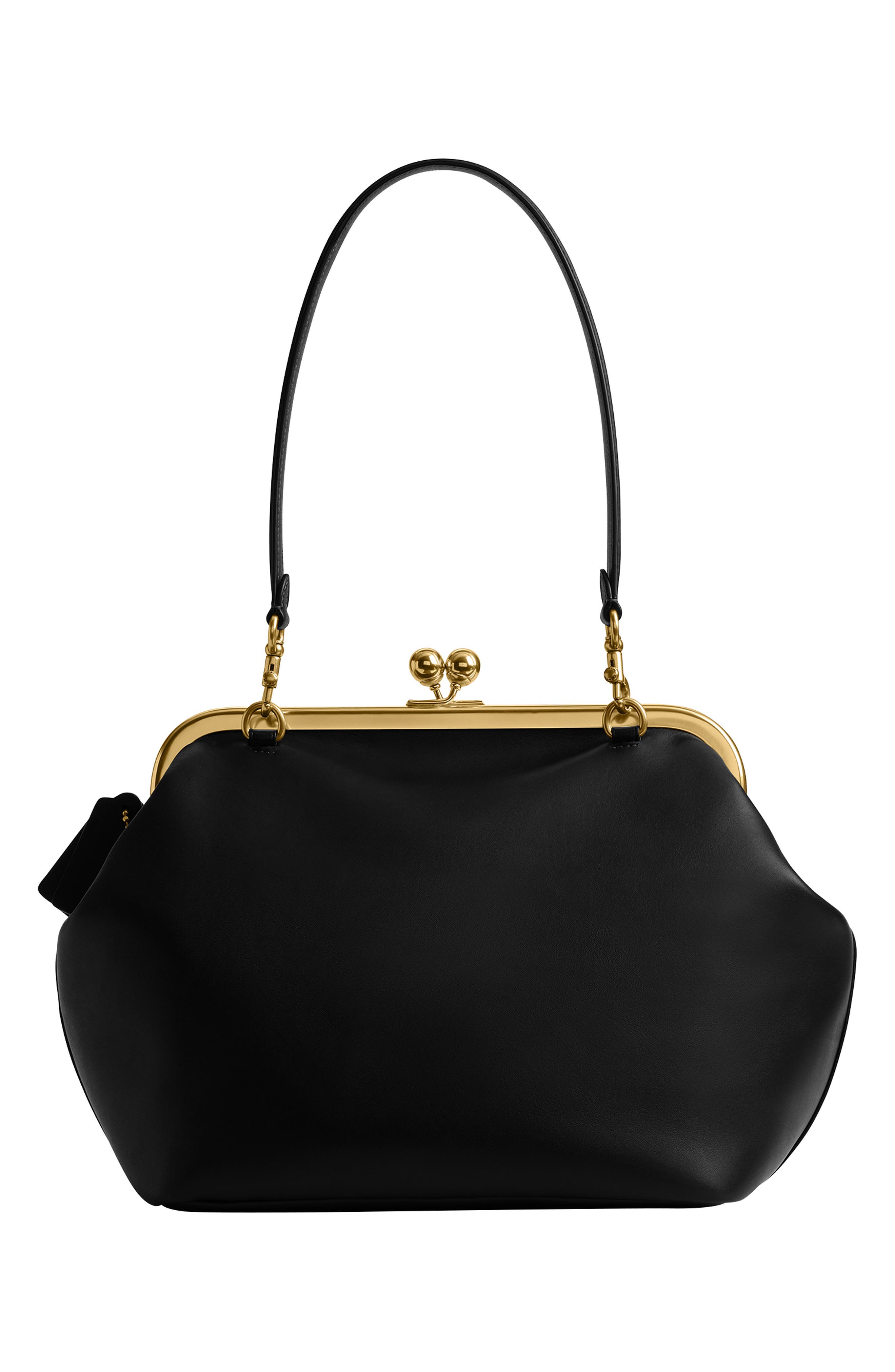 COACH Kisslock Glovetanned Leather Frame Bag, Alternate, color, Black