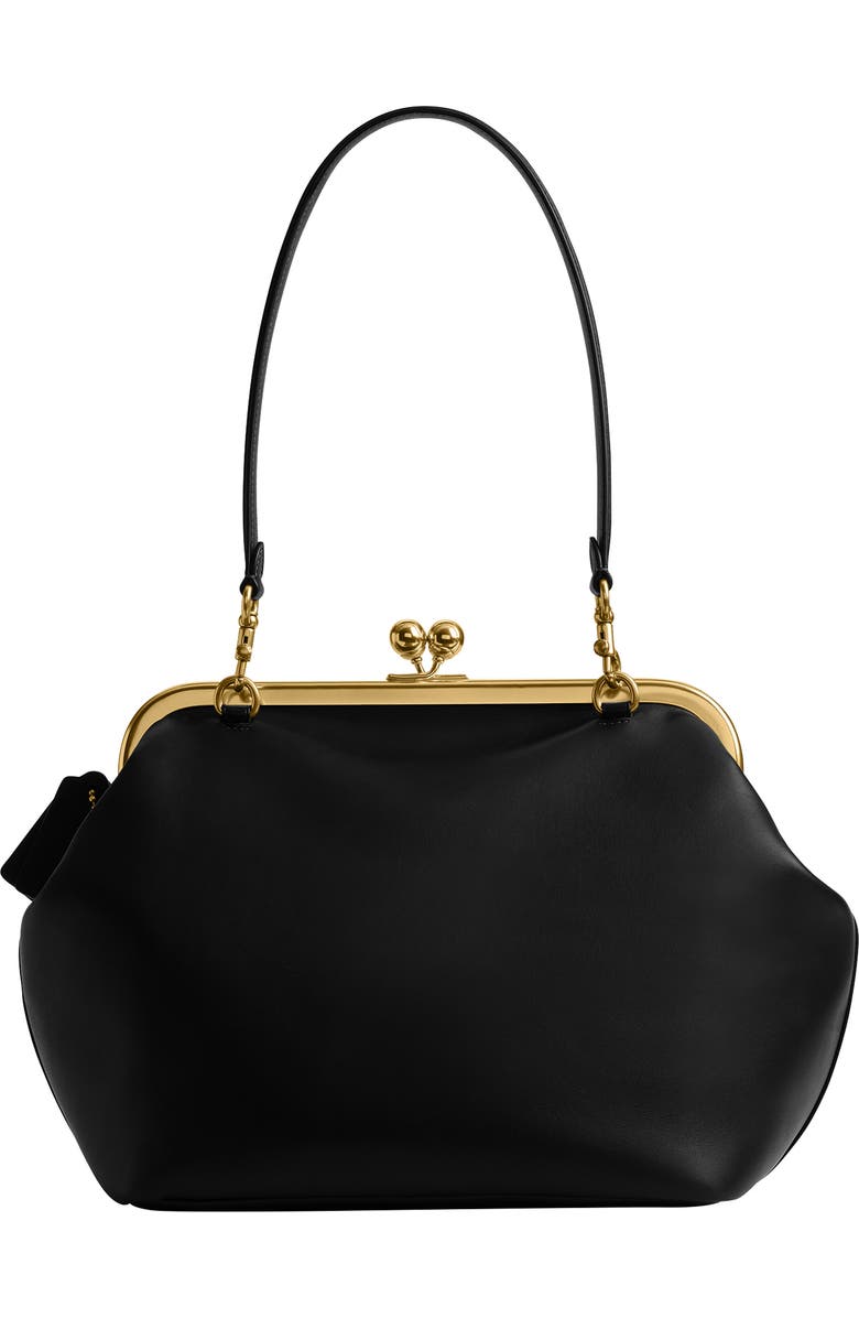 COACH Kisslock Glovetanned Leather Frame Bag, Alternate, color, Black