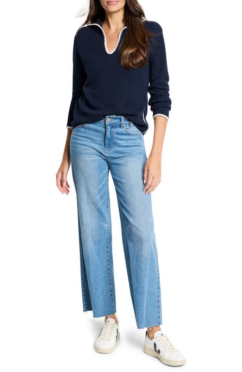 Nic + Zoe Nic+zoe Blanket Stitch Getaway Sweater In Dark Indigo