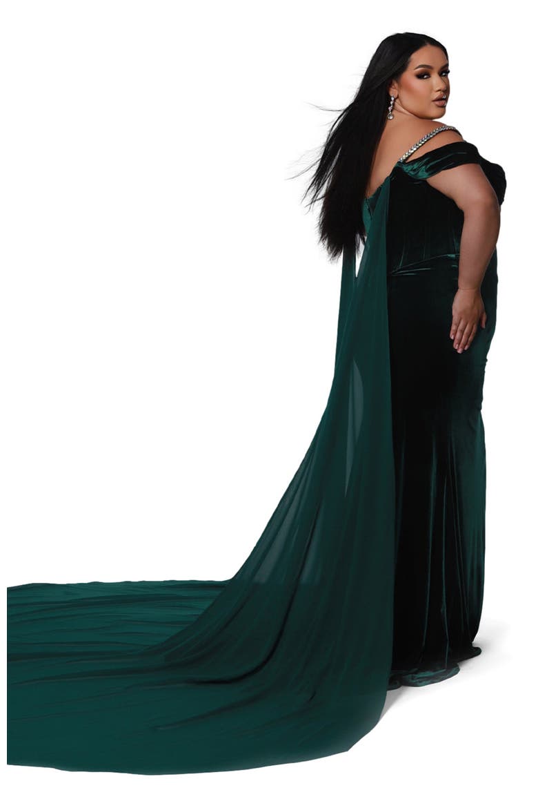 Velvet Fitted Rhinestoned Plus Size Evening Gown, Alternate, color, Forest