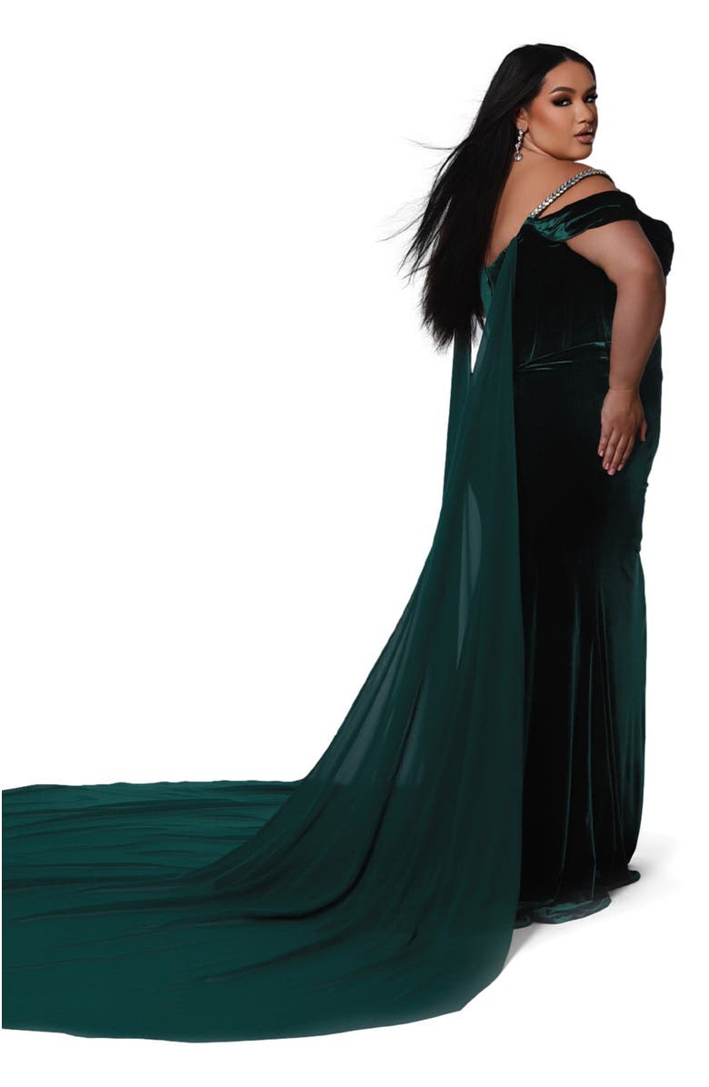 Johnathan Kayne for Sydney's Closet Velvet Fitted Rhinestoned Plus Size Evening Gown, Alternate, color, Forest