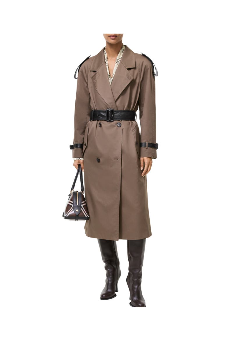 Long Faux Fur Collar Roseville Trench Coat, Alternate, color, Sepia brown