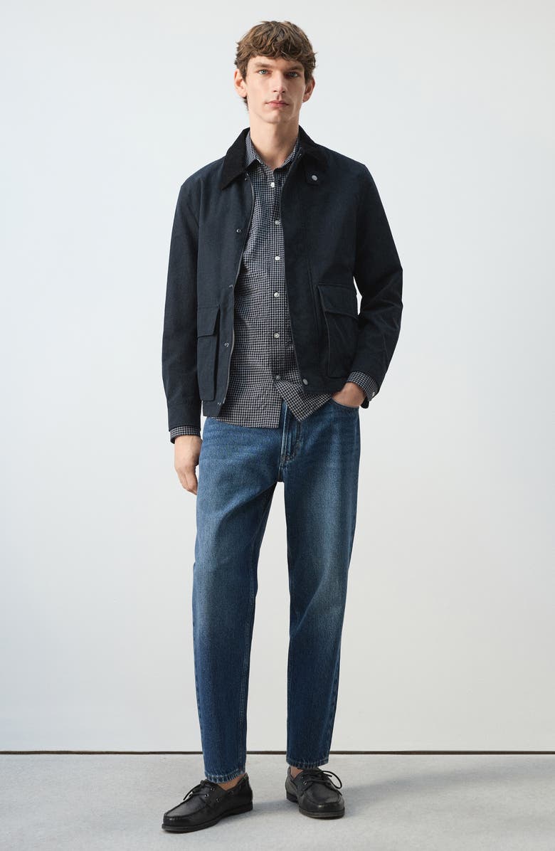 MANGO Contrast Collar Water Repellent Jacket, Alternate, color, Navy